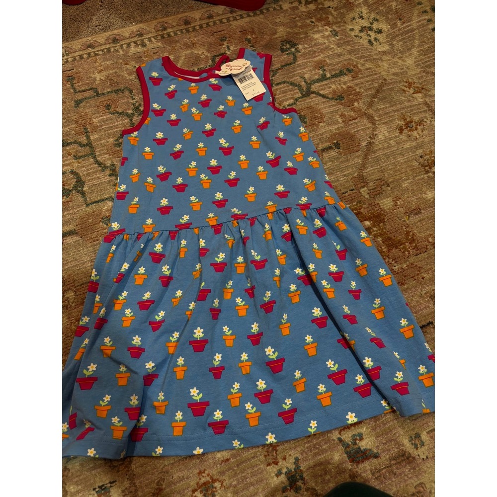 Blossom Sprout Florence Eiseman Girls Blue Potted Blooms Knit Dress 8 NWT